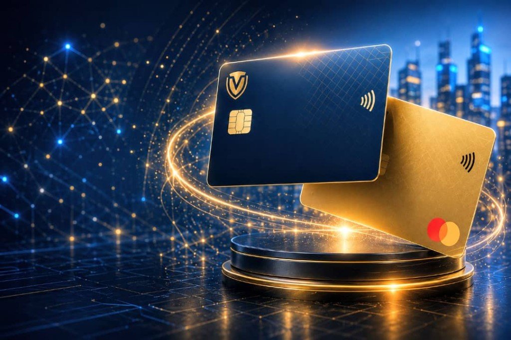 Premium Vantex bank cards — Visa and Mastercard with contactless payment
